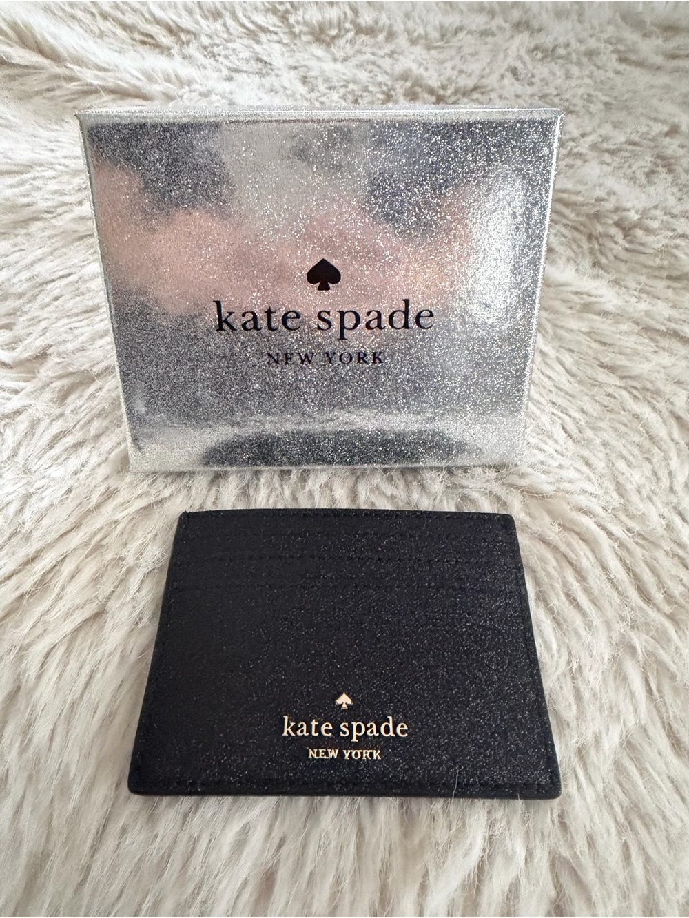 Kate Spade NWT glitter fabric black card holder wallet